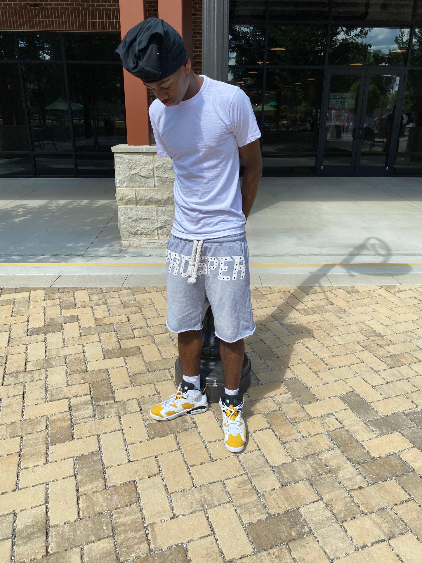 “PROSPER” rhinestone sweat shorts